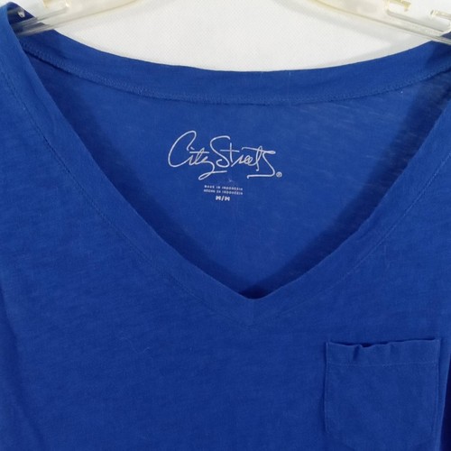 City Streets Women Medium Blue short sleeve V Neck Pocket tee shirt - Picture 5 of 7