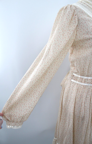 Vtg Women's 70s Cream & Peach Calico Gunne Sax Prairie Midi Dress 1970s Sz M - Picture 9 of 16
