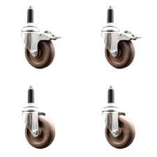 4 Inch 316SS High Temp Glass Filled Nylon 3/4 Inch Stem Caster Set 2 Lck Brake