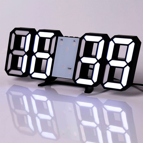 LED 3D Große Moderne Wanduhr Tischuhr Snooze Timer Wecker Digital Wanduhren USB - Bild 8 von 10