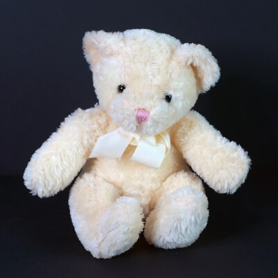 Aurora by A&A Plush Vintage Yellow Bear 6'' with Neck Ribbon Bow Stuffed Animal