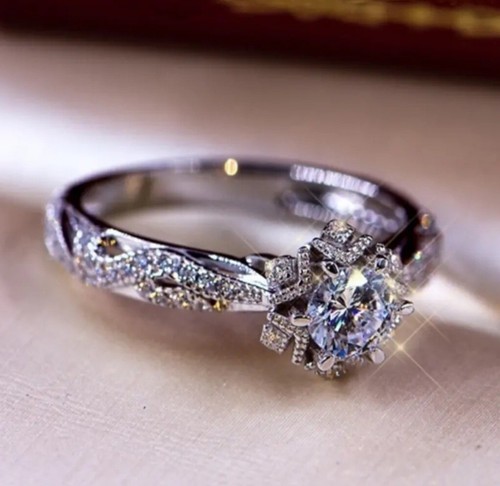 Silver Filled Shinny Engagement Ring Women Sizes M,N,O,P,Q,R,S,T - Picture 4 of 6