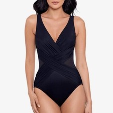 Miraclesuit Crossover With Mesh One Piece Swimsuit New With Tags Black Size 8