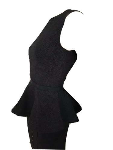 H&M TREND CHIC BLACK TEXTURED PEPLUM TOP UK 6 US 2 EU 32 XS BNWT PARTY RETRO 50s - Picture 4 of 11