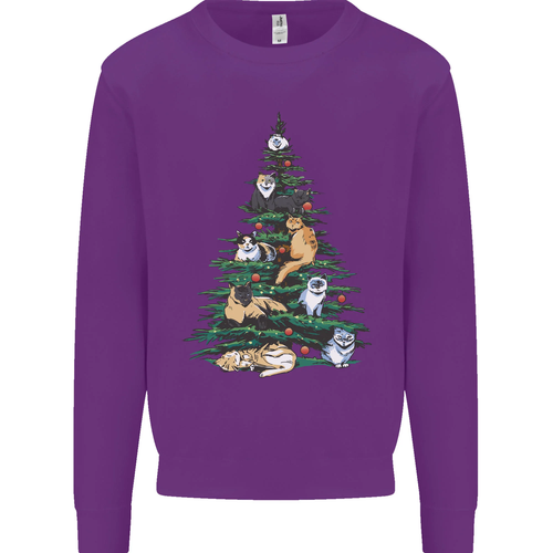 Cat Christmas Tree Kids Sweatshirt Jumper - Picture 83 of 87