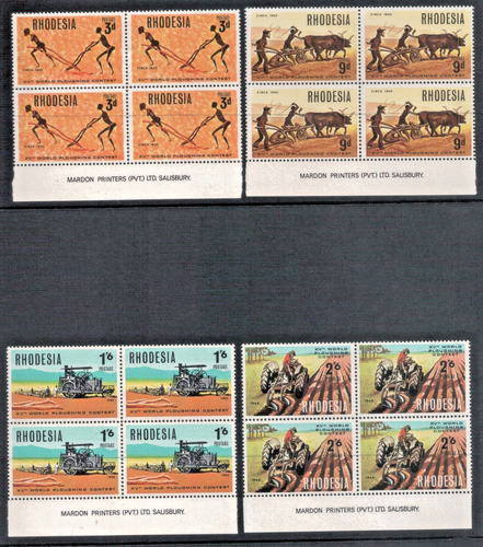 RHODESIA - 1968 15th World Ploughing Contest Complete Set of 4 in Blocks MVLH