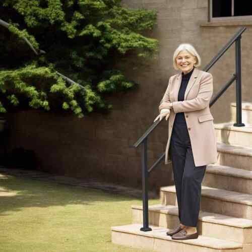 Outdoor Step Handrails for 5-6 Stairs 36 in. Carbon Steel Railing Kit Black Fini - Picture 8 of 8