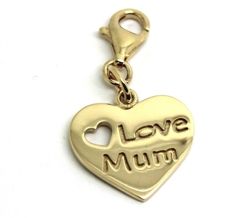 Kaedesigns, Genuine 9K 9ct Yellow Gold I Love Mum Shield tendance Pendant & Parrot Clasp