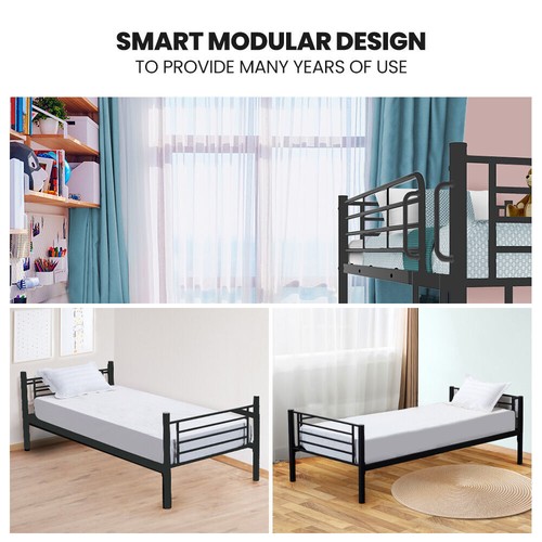 Kingston Slumber 2in1 King Single Metal Bunk Bed Frame, with Modular Design, Dar - Picture 7 of 7
