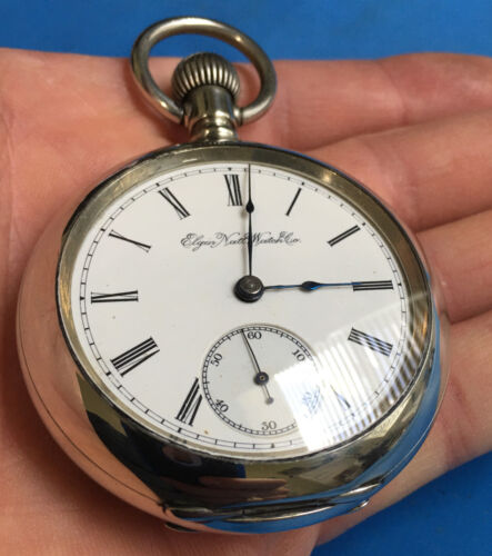 Antique 1895 Elgin Illinois 18s Hunting Pocket Watch Silveroid Runs - Picture 2 of 12