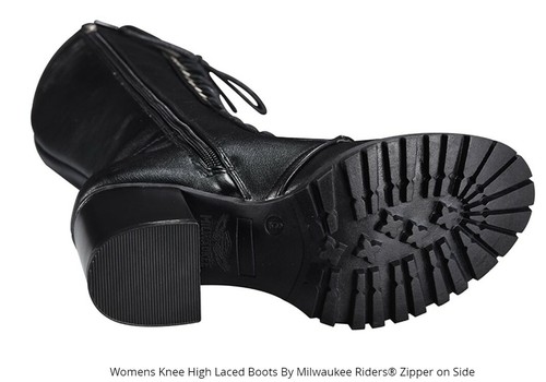 Womens Knee High Laced Boots By Milwaukee Riders® Zipper on Side - Bild 5 von 5