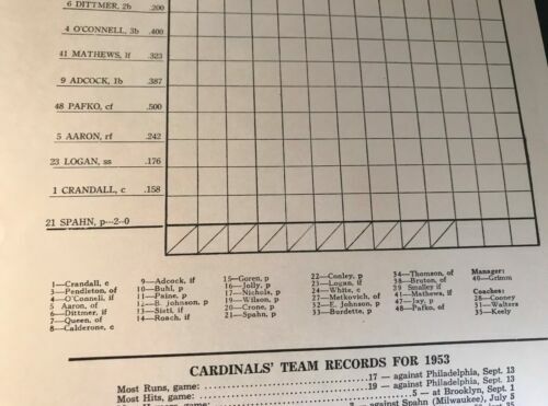 1954 St Louis Cardinals Program Hank Aaron 2ND Life HR /5-6 /Musial HR Braves - Picture 6 of 7