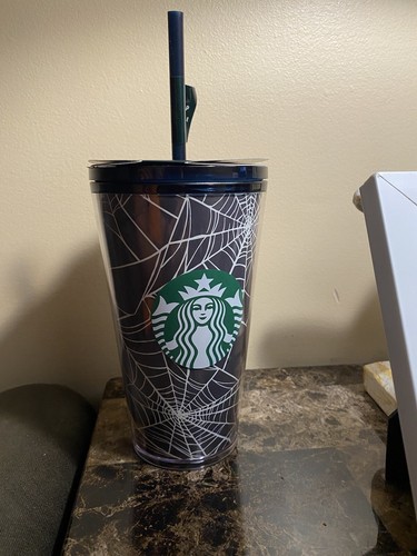 New Starbucks 2021 Halloween Glow In The Dark Spider Web Cold Cup Tumbler 16oz - Bild 1 von 3