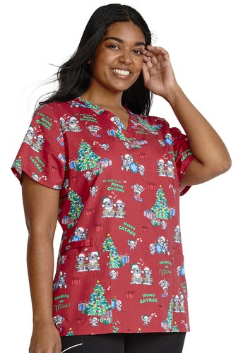 Meowy Christmouse Cherokee Scrubs Weihnachten V-Ausschnitt Top CK616 MWCM - Bild 1 von 6