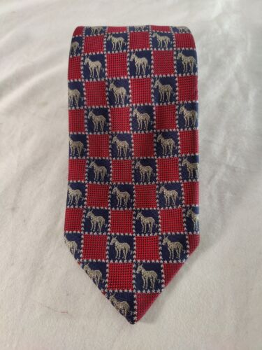 Robert Talbott Men's Tie Red Blue Checkered Silk Democrat Political Necktie
