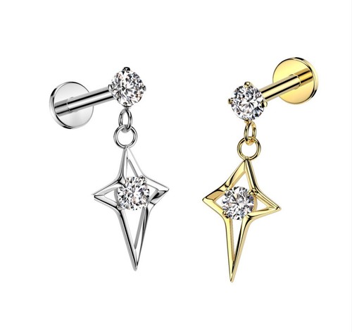 Cartilage Tragus Helix Earring - Gem Dangle - Upper Ear Stud - Labret Flat Back - Picture 22 of 33