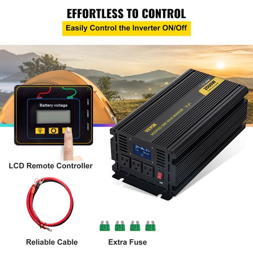 VEVOR 2500W DC 12V To AC120V Car Power Inverter Modified Sine Wave Converter LCD - Picture 5 of 12