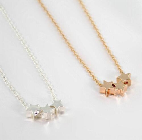 TINY TRIPLE STAR CHARM NECKLACE 0.5" Small  Pendant Three Stars Gold Silver Tone - Picture 1 of 8
