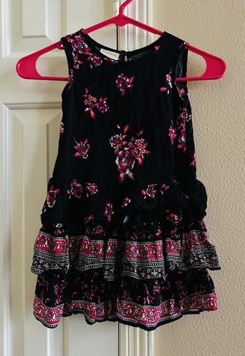 Blueberi Gold Girls Size 4T Black Pink Floral Ruffle Tiered Dress - Picture 8 of 8