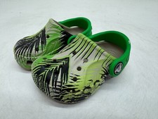 Crocs Baya Clogs Kids Green Tropical Graphic Slip-On Round Toe Comfort - 5