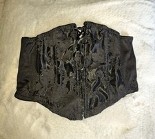 Vtg Waist Corset 80s Black Satin Tapestry Large Unbranded Boned Lacing