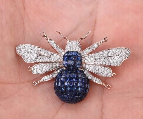 Diamond Bee Brooch Pin 2Ct Princess, Cut 14k Rose Gold Plated Simulated Sapphire - Picture 3 of 7