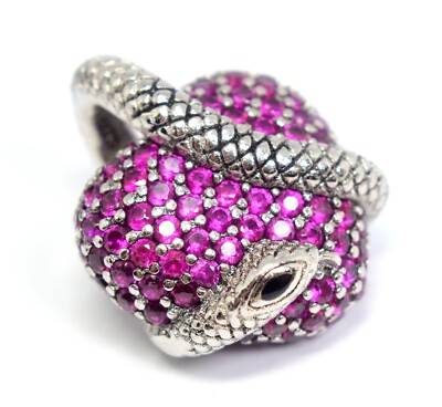 925 STERLING SILBER ROSA RUBIN HERZ SCHLANGE ANHÄNGER