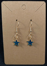 Gold  Blue Star Earrings - Dangle - Gold Hook - Handmade