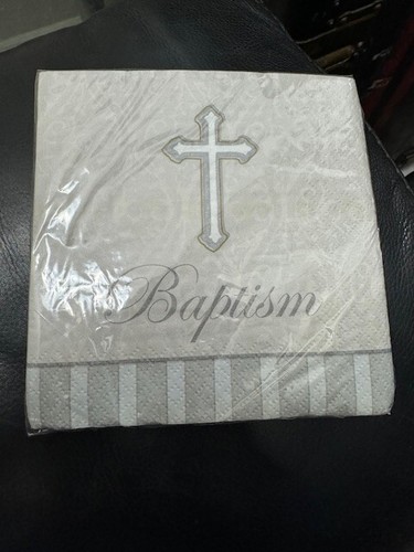 Devotion Baptism 3-Ply Beverage Napkins Paper 16 Per Pack Silver Religious New!! - Picture 1 of 2