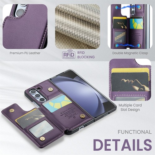 For Samsung Galaxy Z Fold 5 4 3 Case Leather Card Slot Wallet Buckle Flip Cover - Picture 5 of 37