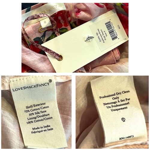 Mini abito nuovo con etichette $475 LoveShackFancy rosa ambrosia floreale seta cotone volant 0 - Foto 7 di 7