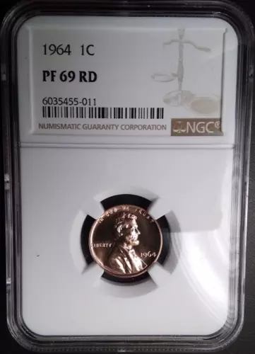 :1964 1C LINCOLN CENT SPOTLESS NGC PF-69-RD RARE LOW-POP R-2 HIGHEST-GRADES 