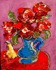  GORGEOUS FLOWERS VASE- ORIGINAL OIL PAINTING ABSTRACT MODERN ART g3fbt