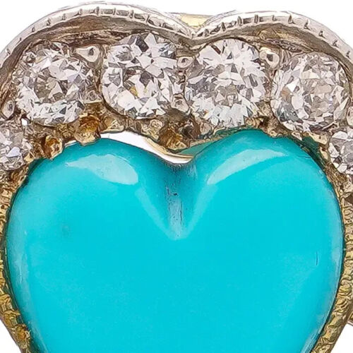 Heart Turquoise Floral Design Brooch 925 Sterling Silver Handcrafted Jewelry - Picture 3 of 13