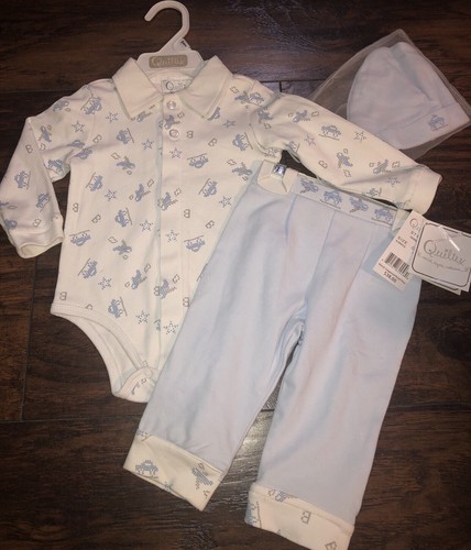 Neu mit Etikett Baby Jungen Quiltex Cars & Planes 3-teiliges Outfit - Hose Body & Mütze GRÖSSE 6-9M - Bild 1 von 6