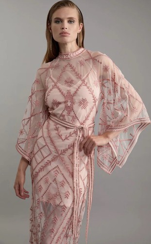 Karen Millen Crystal Embellished Kimono Sleeve Maxi Dress Blush UK12 RRP£399 NEW - Picture 2 of 22