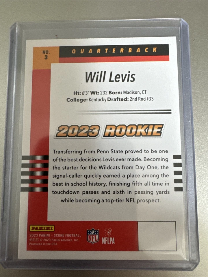 Will Levis - Rookie Card - #3 - 2023 Panini Score Football - Image 2 of 2