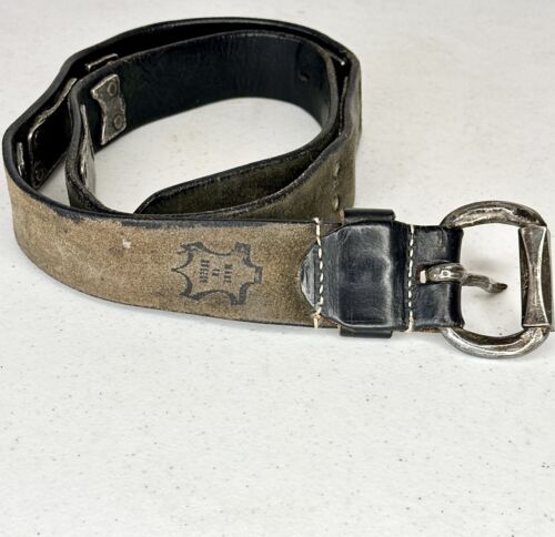 Black Leather belt with riveted metal made in Greece 46” Long casual - Picture 11 of 14