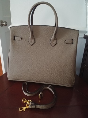 Tic Tok Top Quality Genuine Leather Dark Gray 35 cm Lock and Key Women’s Handbag - Picture 4 of 4