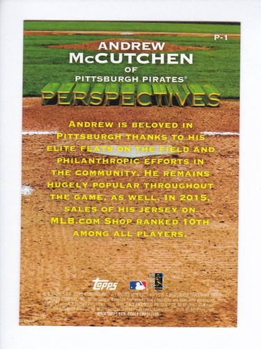 2016 Topps Serie 1 #P-1 Andrew McCUTCHEN Pittsburgh Pirates Perspectivas Inserto - Imagen 2 de 2