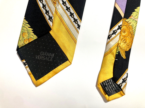 GIANNI VERSACE ALTA COSTURA VINTAGE AÑOS 90 BARROCO ATELIER CORBATA FRUTAS ITALIA NEGRO - Imagen 12 de 15