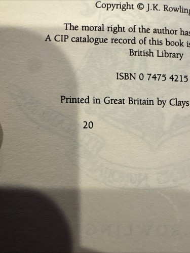Harry Potter And The Prisoner Of Azkaban JK Rowling 1st UK Ed 20th Print Errors - Foto 7 di 16