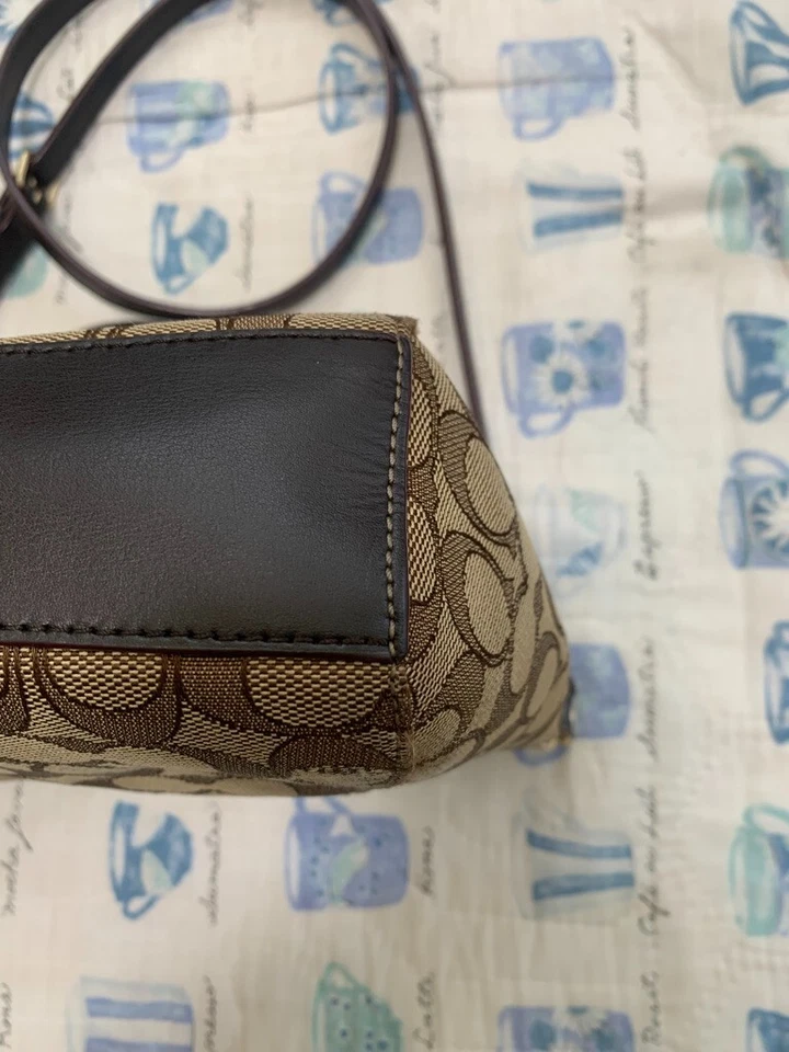 Bolso Bandolera COACH Mini Bennet Satchel F27580 Marrón Firma Lona Cuero Foto 3 de 4