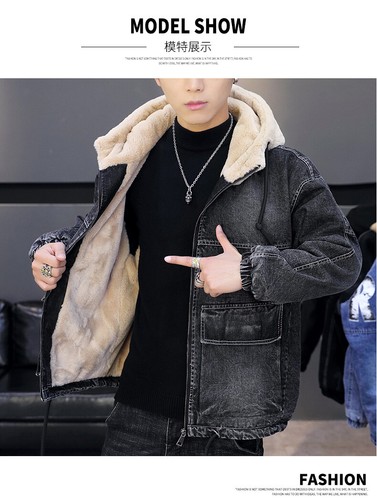 Cowboyjacke Herren Winter Plüsch Dicke Baumwolljacke Oberteil Kapuze Warm Baumwolljacke - Bild 3 von 15