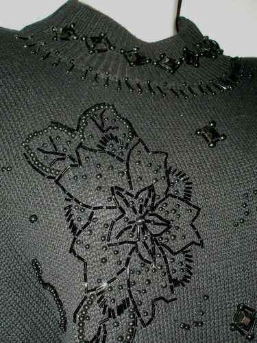 Women's Medium Black Beaded Christmas Holiday Sweater by SML SPORT LTD VTG - Picture 8 of 8