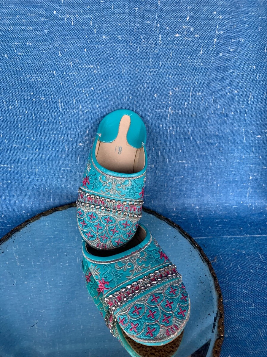 Chinese Hooyi Cheongsam Geisha Slippers Aqua Blue Pink Shoes Sz
