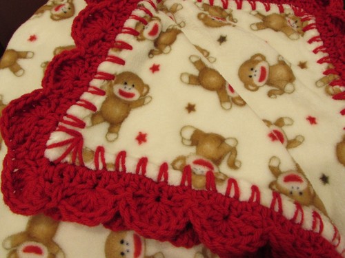 Baby Blanket &  Lovey Snuggler Crochet Red Sock Monkey plush polyester boy girl - Picture 10 of 12