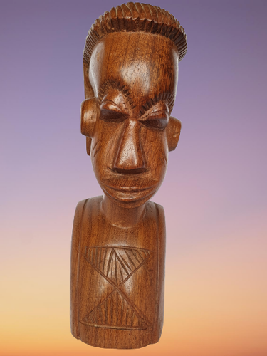 Vintage hand Carved wood man and woman sculpture african art head statue figure - Picture 5 of 8