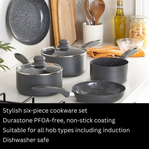 Durastone 6-teiliges graues Antihaft-Kochgeschirrset mit Wok - Induktionsgeeignet - Bild 6 von 7