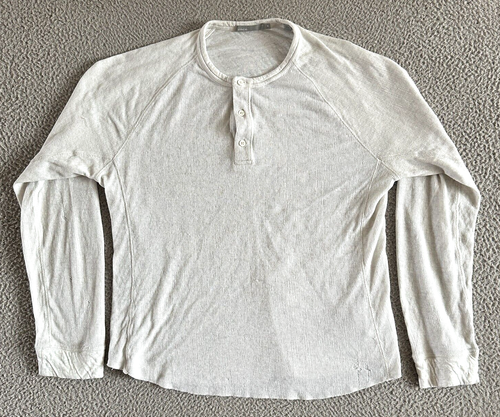 Vince Thermal Henley Shirt Men Large Pullover Off White Western Distressed Gauzy